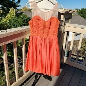 McGinn Coral & Sheer Floral Crochet Dress, sz Small